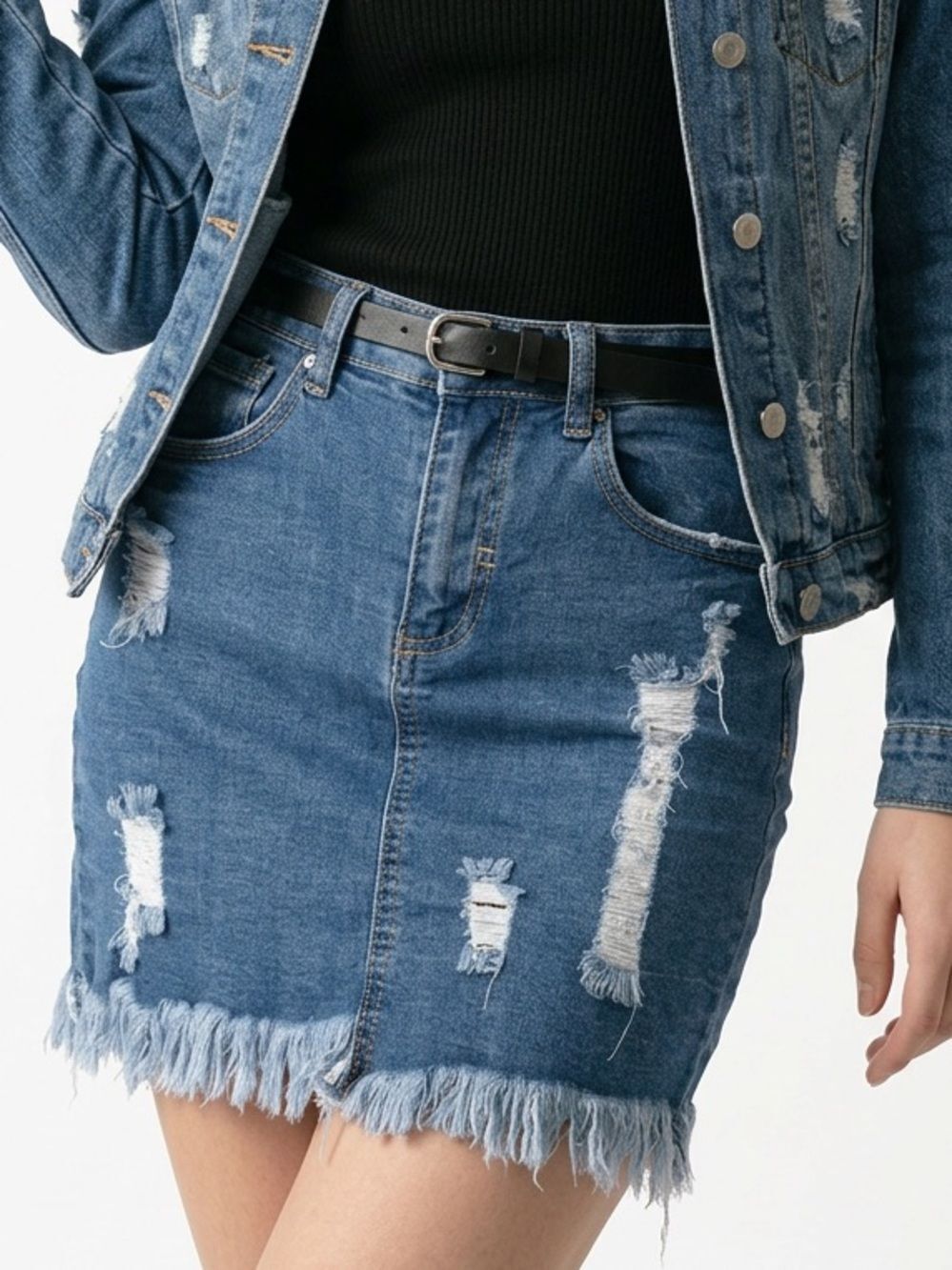 DENIM BLVD | Distressed Denim Skirt Size Small